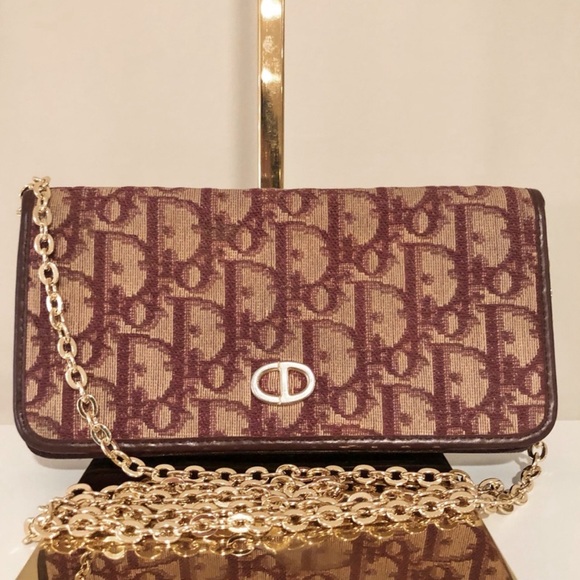 Dior Vintage Trotter Burgundy Clutch w Unbranded Chain - Picture 1 of 11